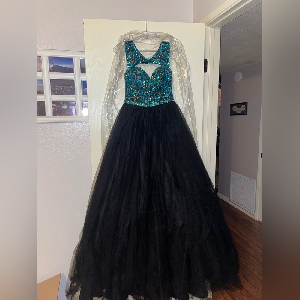 Black and blue sparkle ball gown type dress